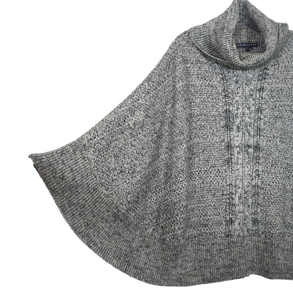 Brixton Ivy Gray Marled Knit Cowl Neck Poncho Sweater S/M Women’s Oversized - Picture 3 of 10